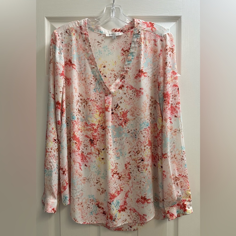 Spring long sleeve light weight multicolored blouse-v neck